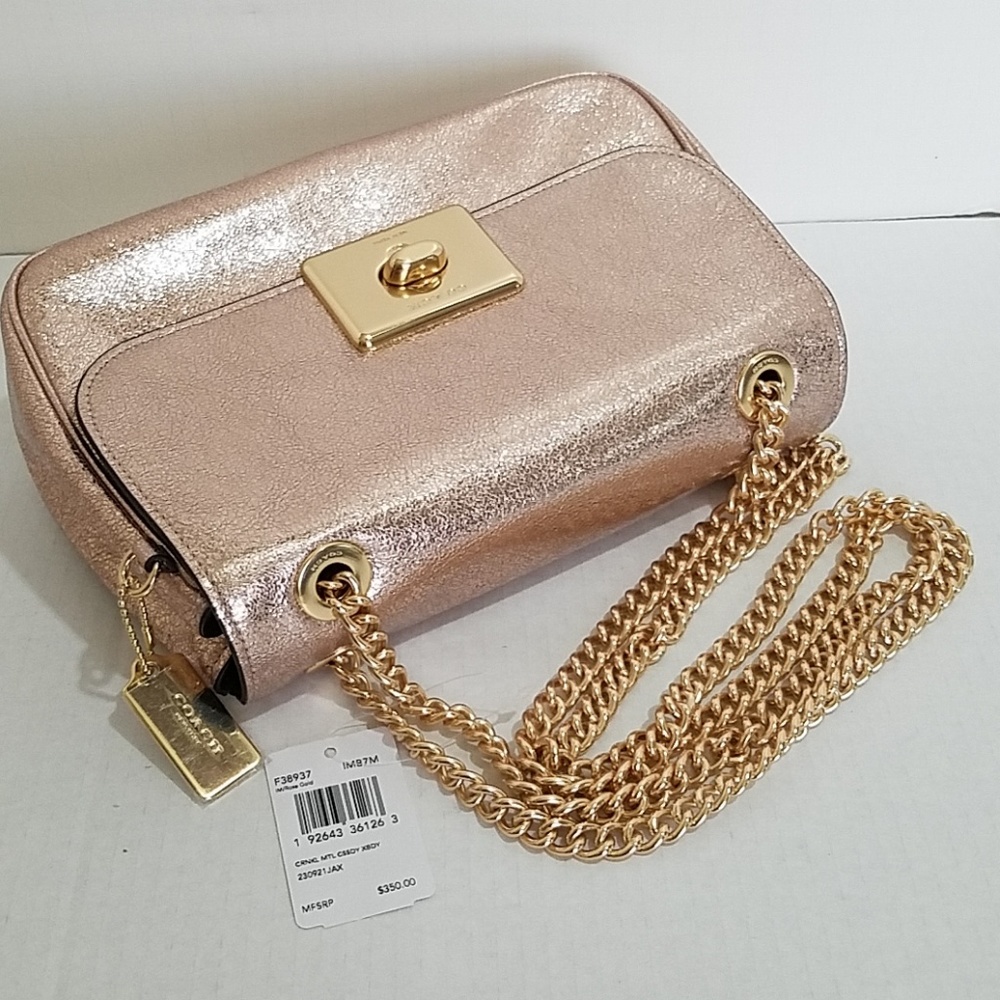 COACH Crinkle Rose Gold Leather Crossbody Bag - Picture 8 of 8